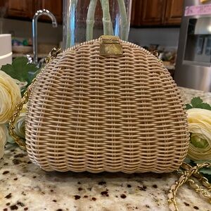 Shell clutch Emp Orr Wicker shoulder Purse neutral with gold and leather